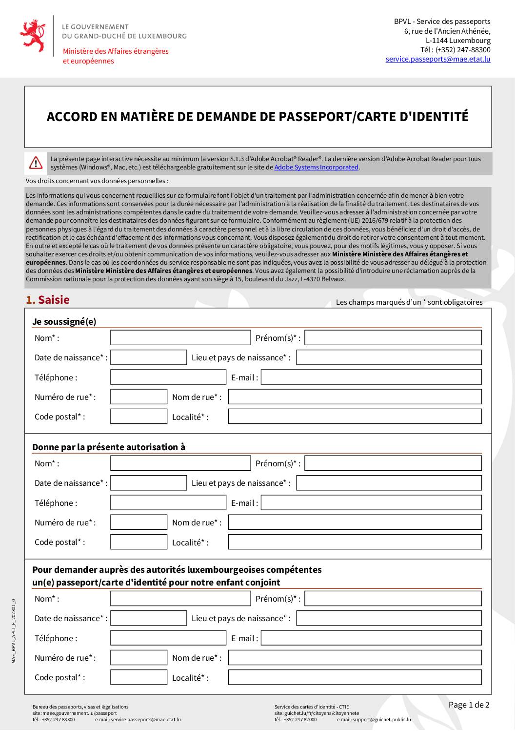 Accord en matière de demande de passeport / carte d&rsquo;identité
