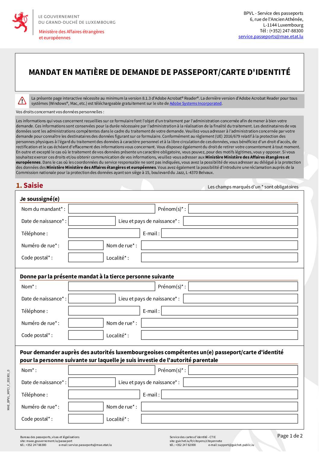 Mandat en matière de demande de passeport / carte d&rsquo;identité