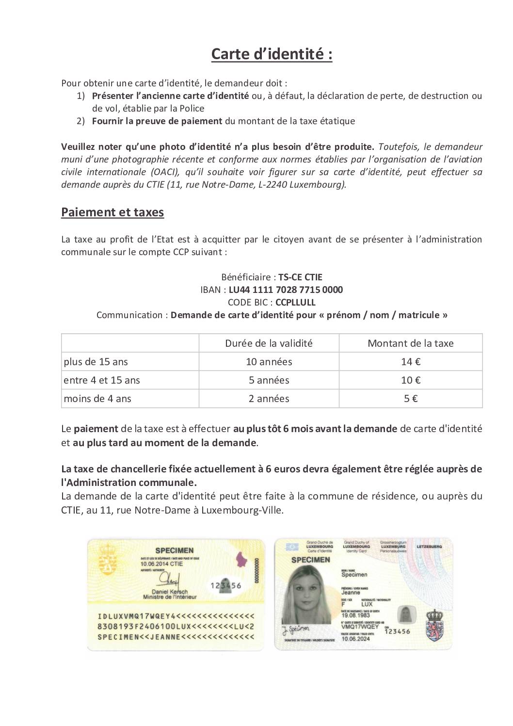 Procédure de renouvellement – Carte ID