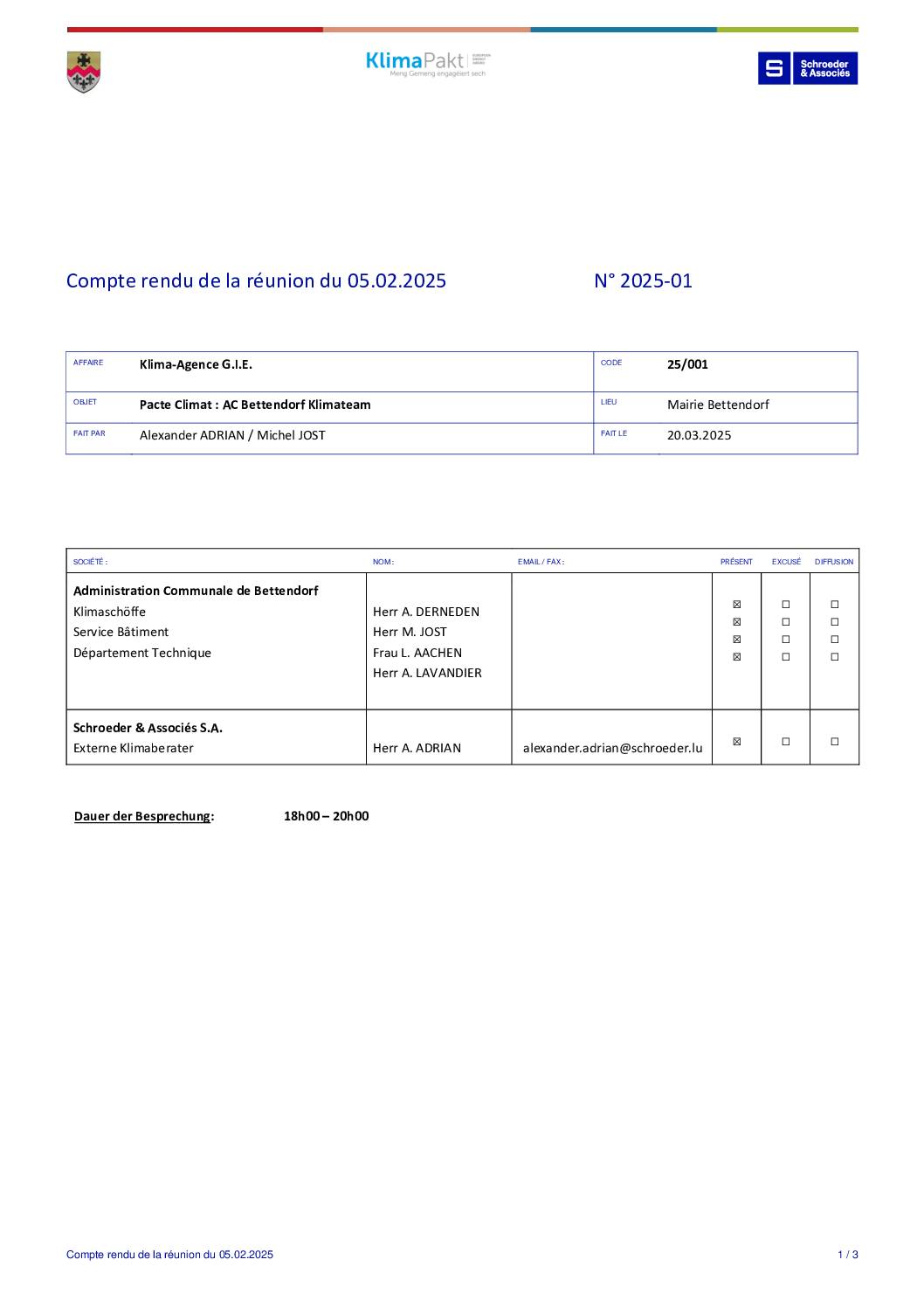 Compte rendu de la réunion du 05.02.2025 – 2025-01