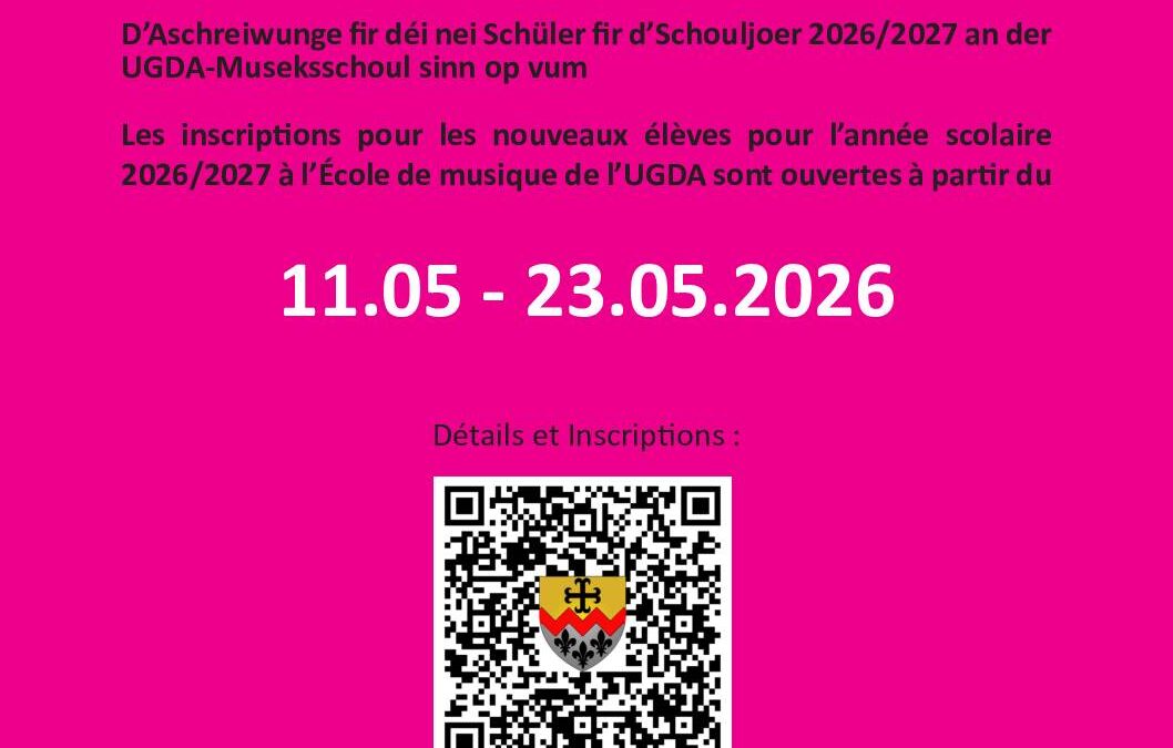 Inscription école de musique de l&rsquo;UGDA 2026/2027