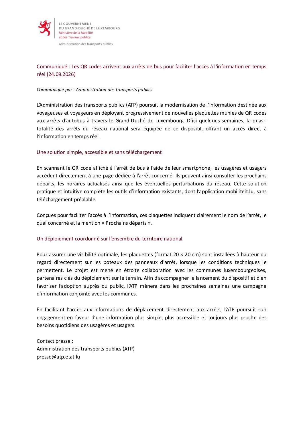 Communiqué de presse – Arrivée des codes QR (MMTP)