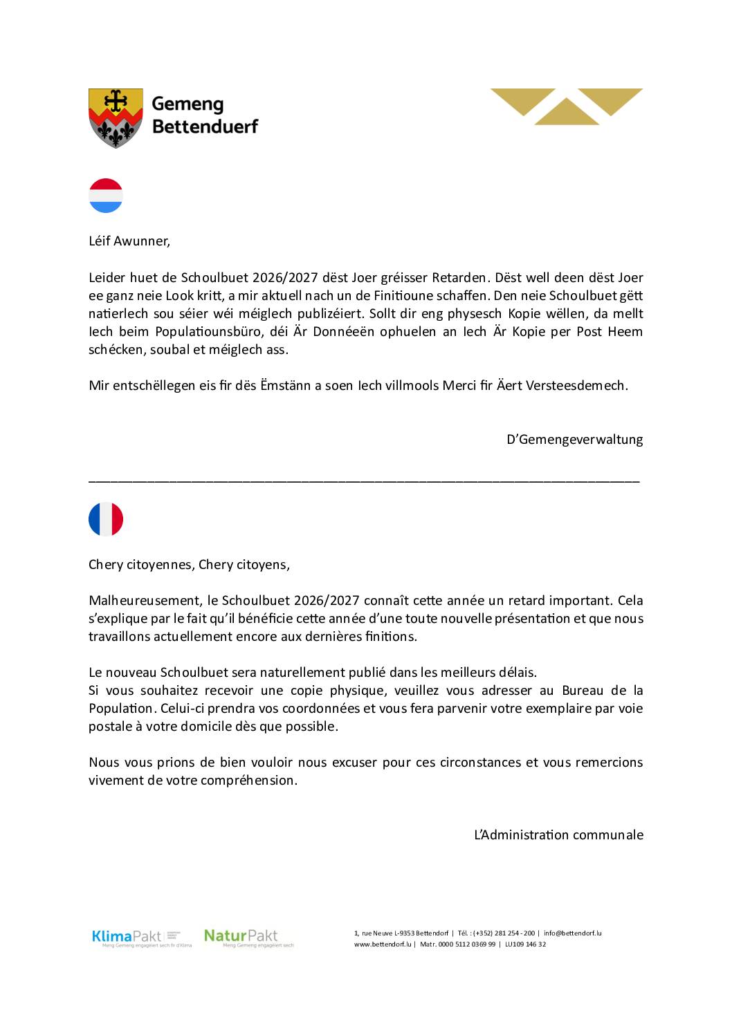 Schoulbuet 2026 / 2027