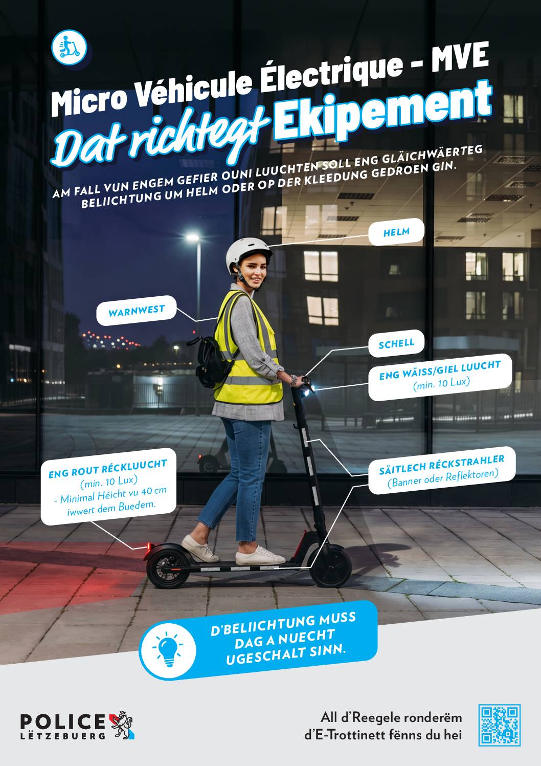 E-Trottinett - Dat richtegt Ekipement
