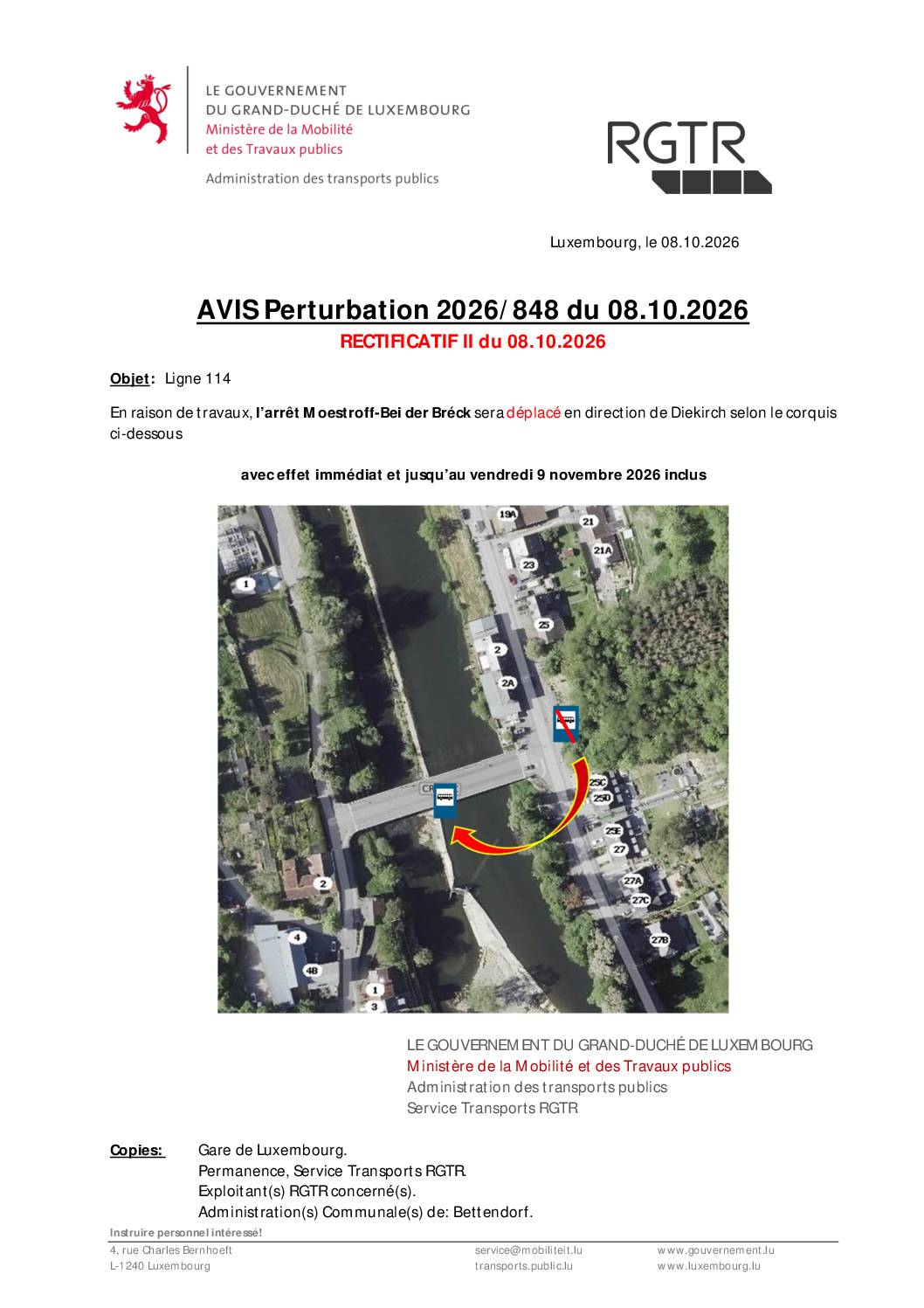 Avis perturbation 2026/848 du 08.10.2026